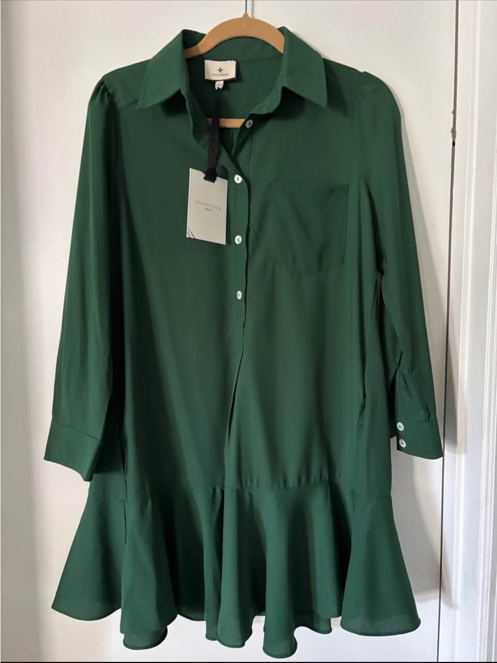 Tuckernuck Pomander Place Forest Green Callahan shirtdress. NWT Small